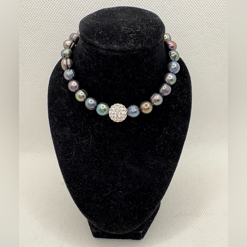 Rare HB&B Crystal Sparkle Ball Stretch Bracelet with Natural Pearls!